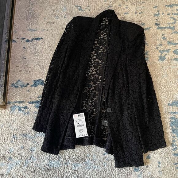 Zara Black Lace Blazer with Intricate Design - Picture 1 of 3